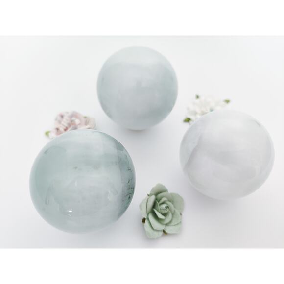 Blue with White Rabbit Hair Quartz Sphere - Picture 4 of 11